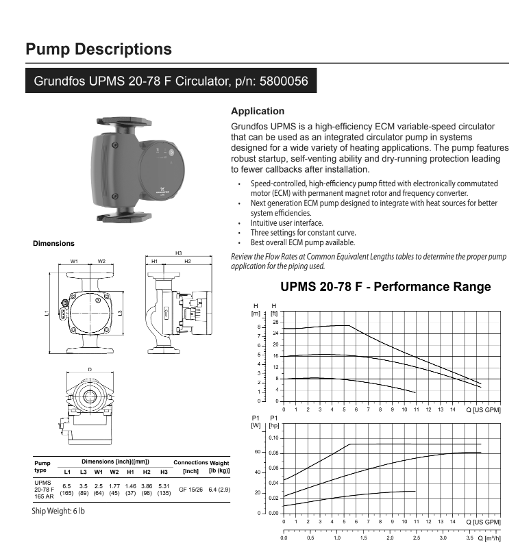 Grundfos UPMS 20-78 F ECM Circulator Pump